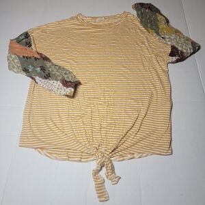 E. Luna Striped Long‎ Sleeve Top with Patchwork Sleeves Size Small